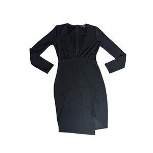 Lulus Dress Womens Small Black V Neck Long Sleeve Bodycon Mini